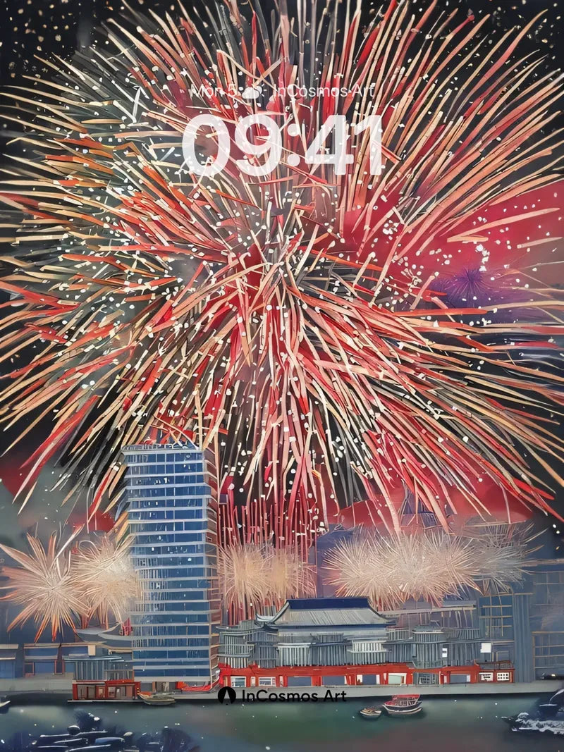 Crimson Burst Wallpaper with Floating Temples