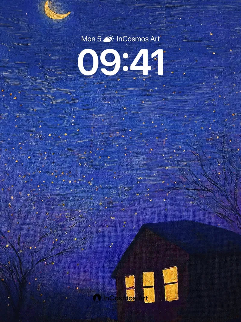 Starry Night Serenade Wallpaper with Moonlit Hearth wallpaper for iPhone, iPad & Mac