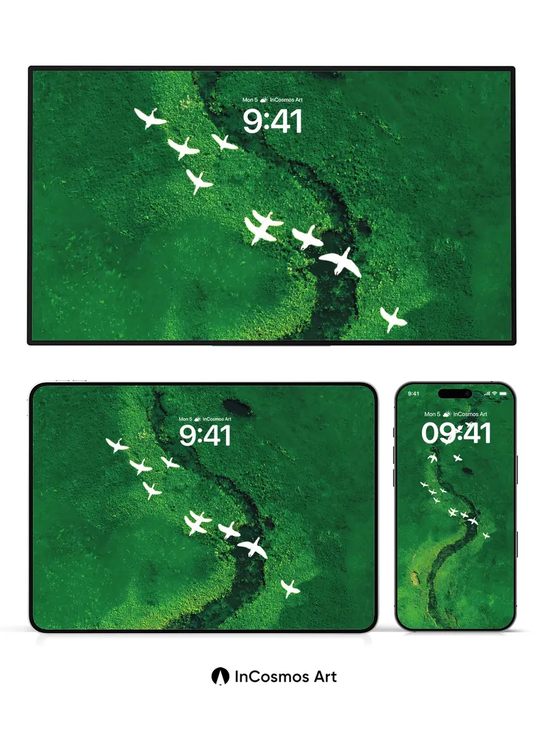 Serene Flight Wallpaper with Emerald Veins