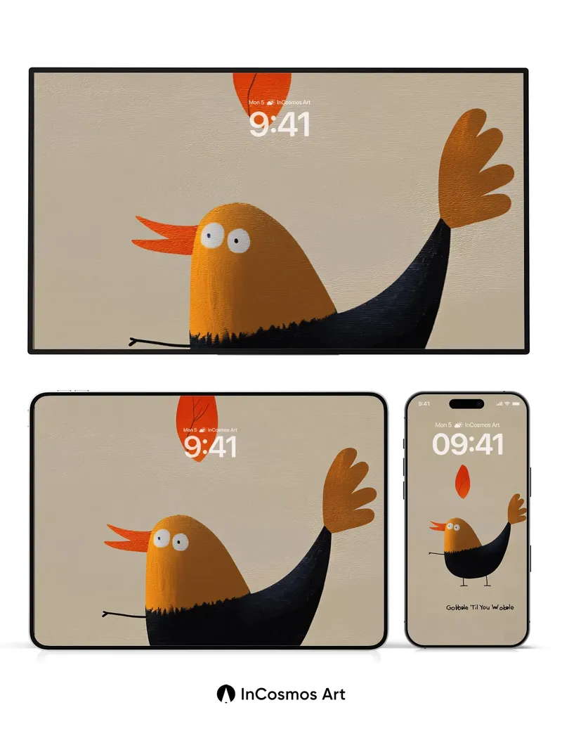 Playful Gobble Wallpaper with Autumn Leaf