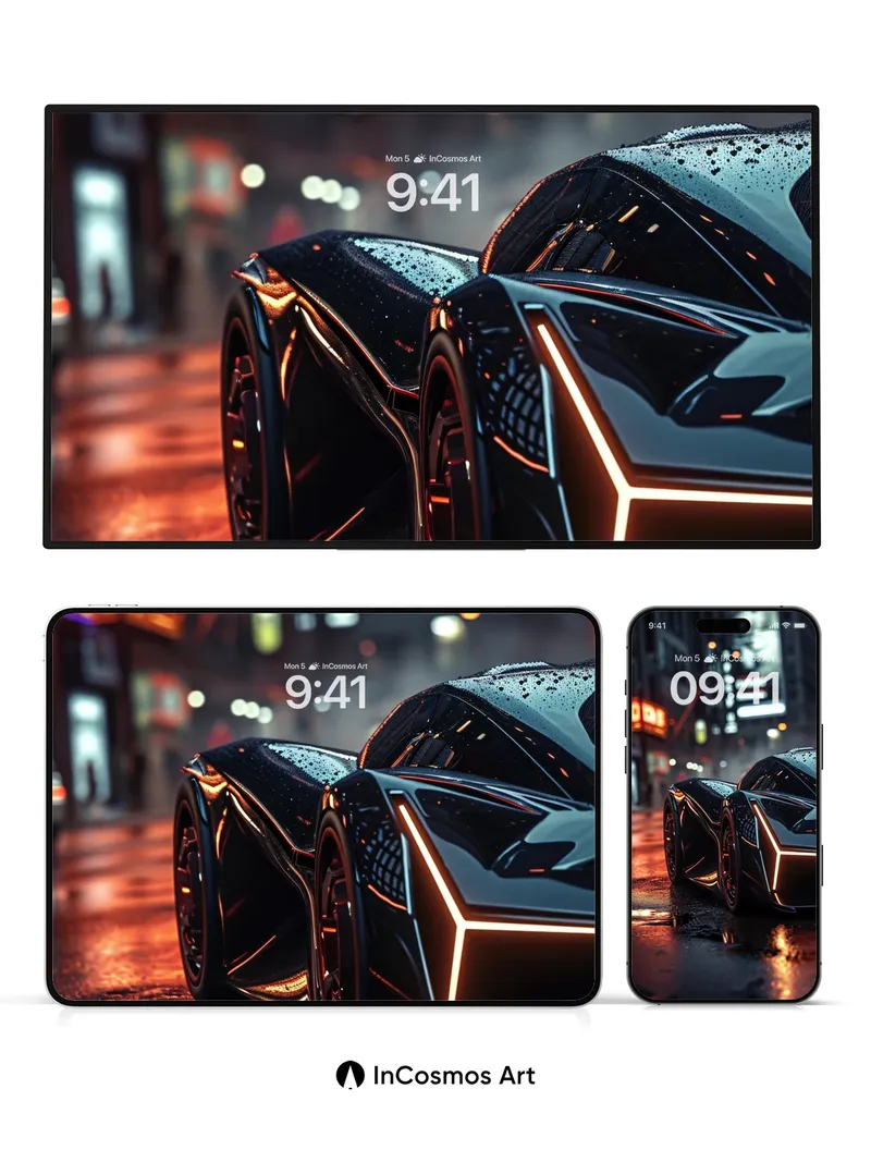 Neon Pulse Wallpaper with Rain-Slicked Reflections