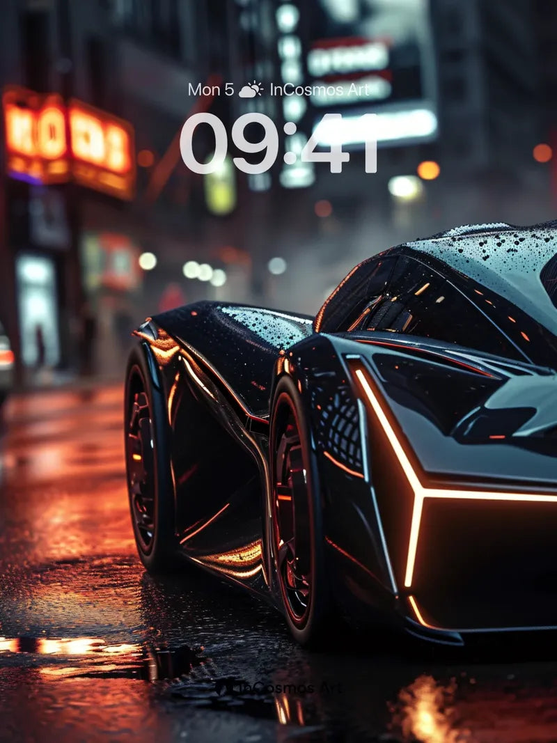 Neon Pulse Wallpaper with Rain-Slicked Reflections