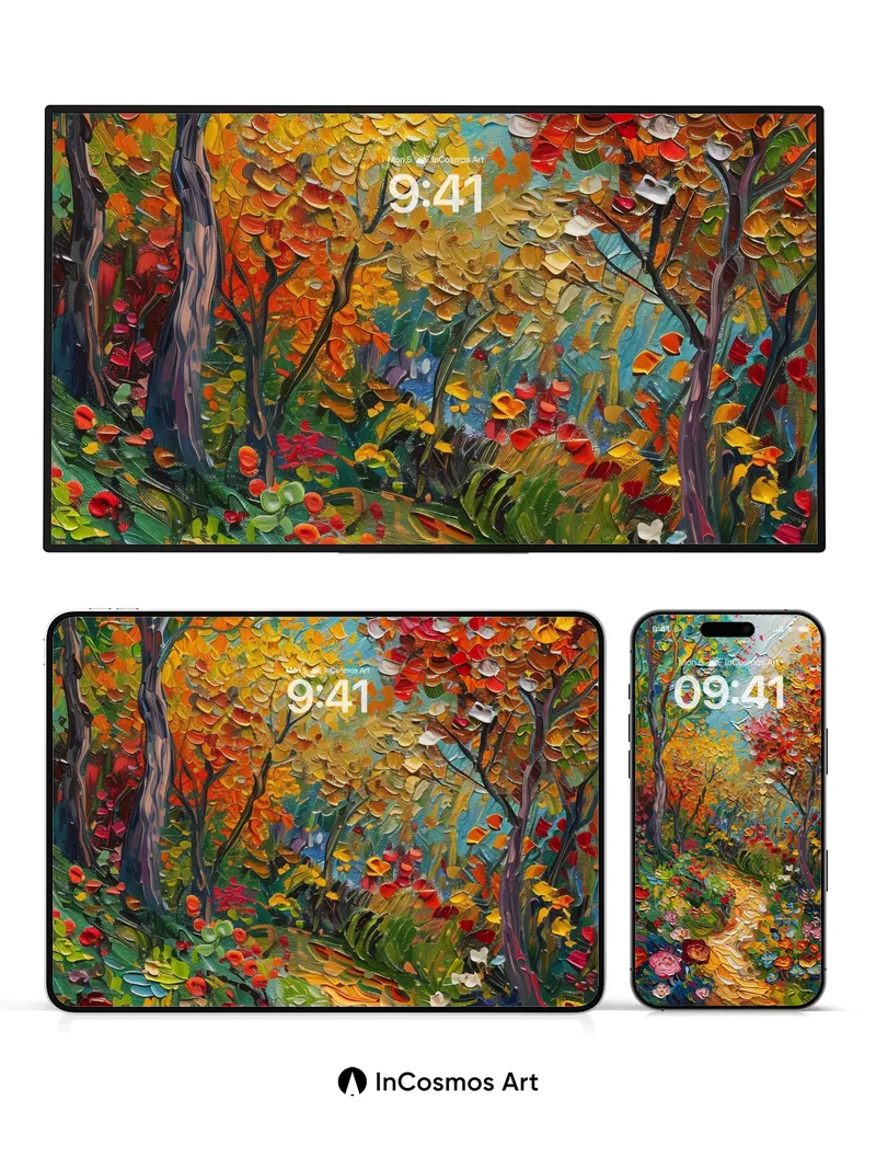 Autumn Whirl Wallpaper with Painted Path