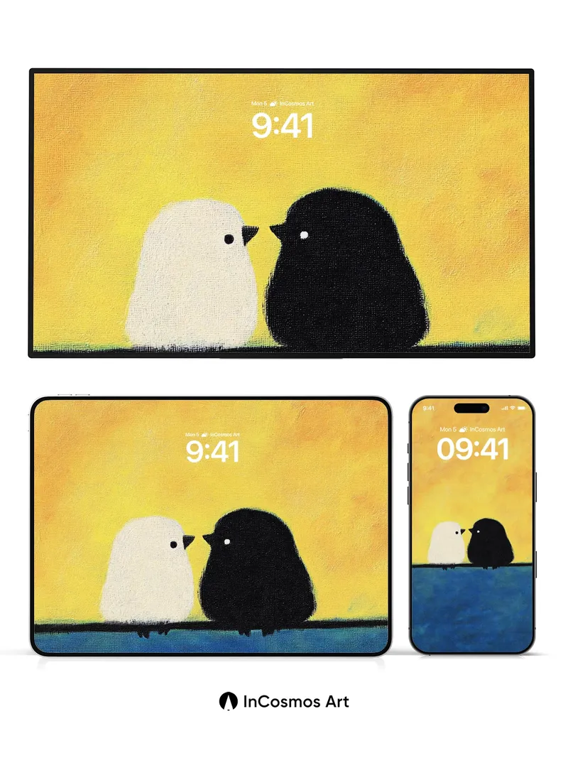 Serenity Perch Wallpaper with Yin Yang Birds