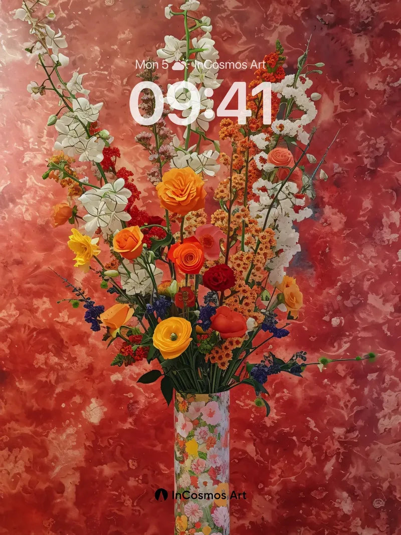 Crimson Bloom Wallpaper with Floral Vase Echo wallpaper for iPhone, iPad & Mac