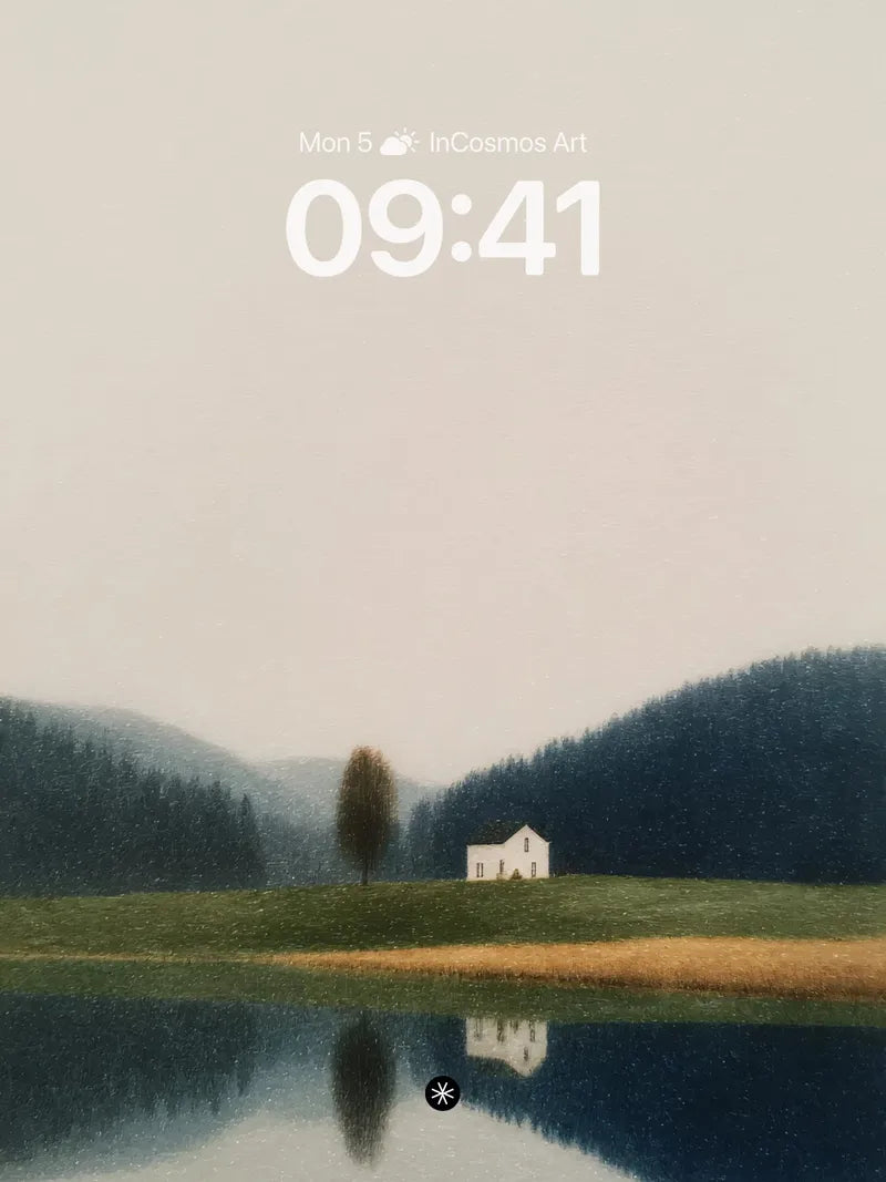 Solitary White House Wallpaper with Misty Lake Reflection wallpaper for iPhone, iPad & Mac
