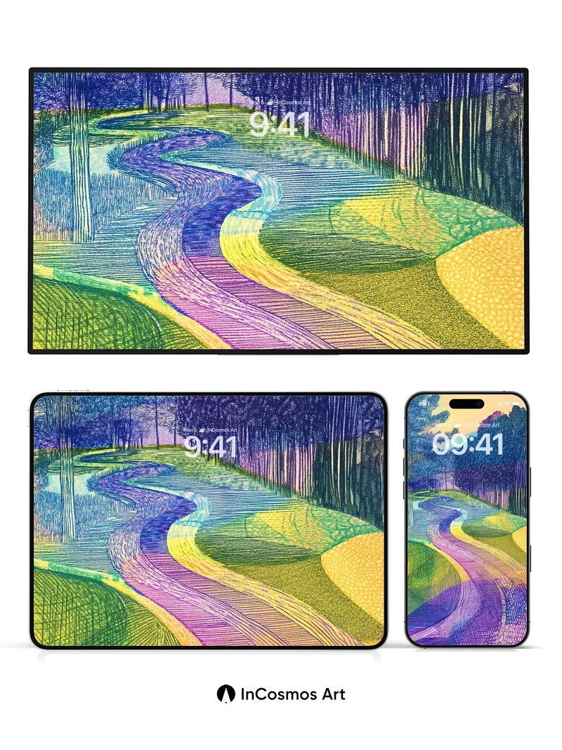 Surreal Forest Path Wallpaper with Chromatic Flow