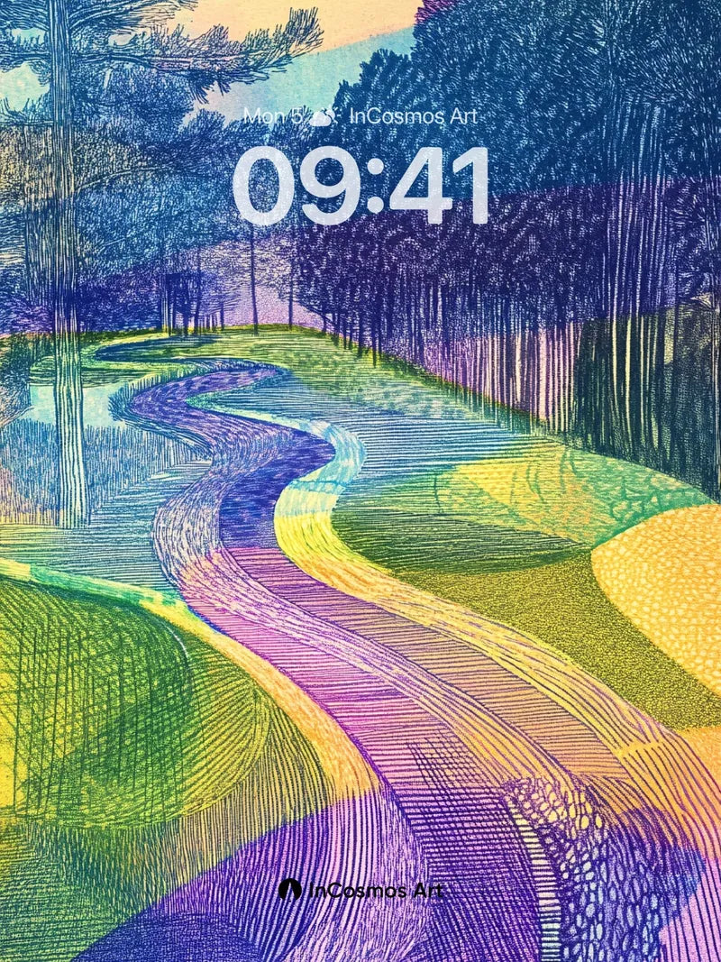 Surreal Forest Path Wallpaper with Chromatic Flow