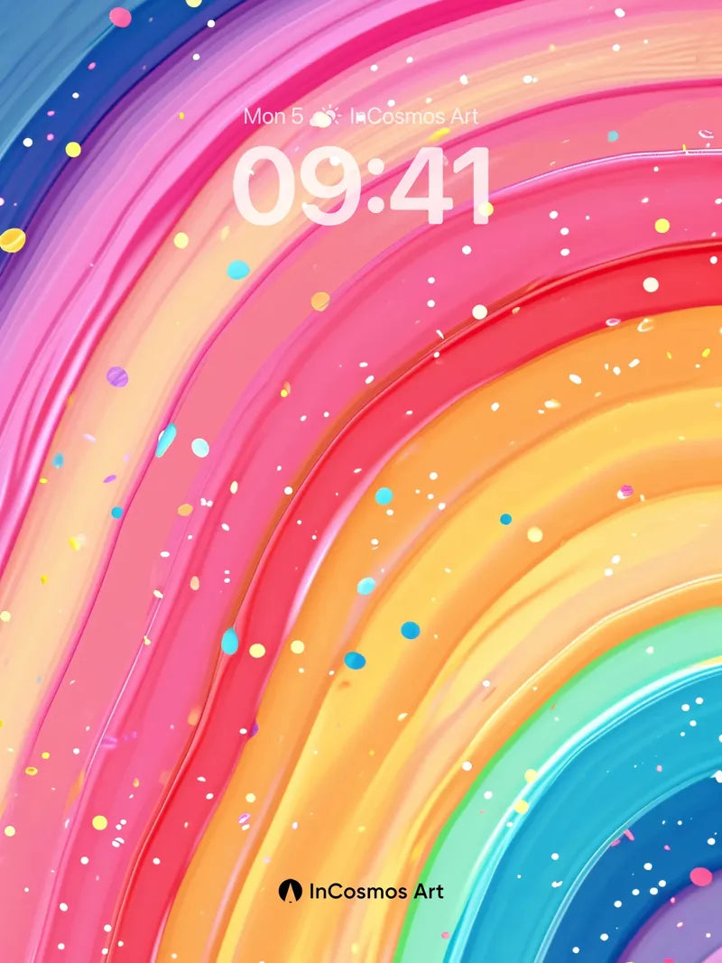 Luminous Rainbow Wallpaper with Sparkling Droplets