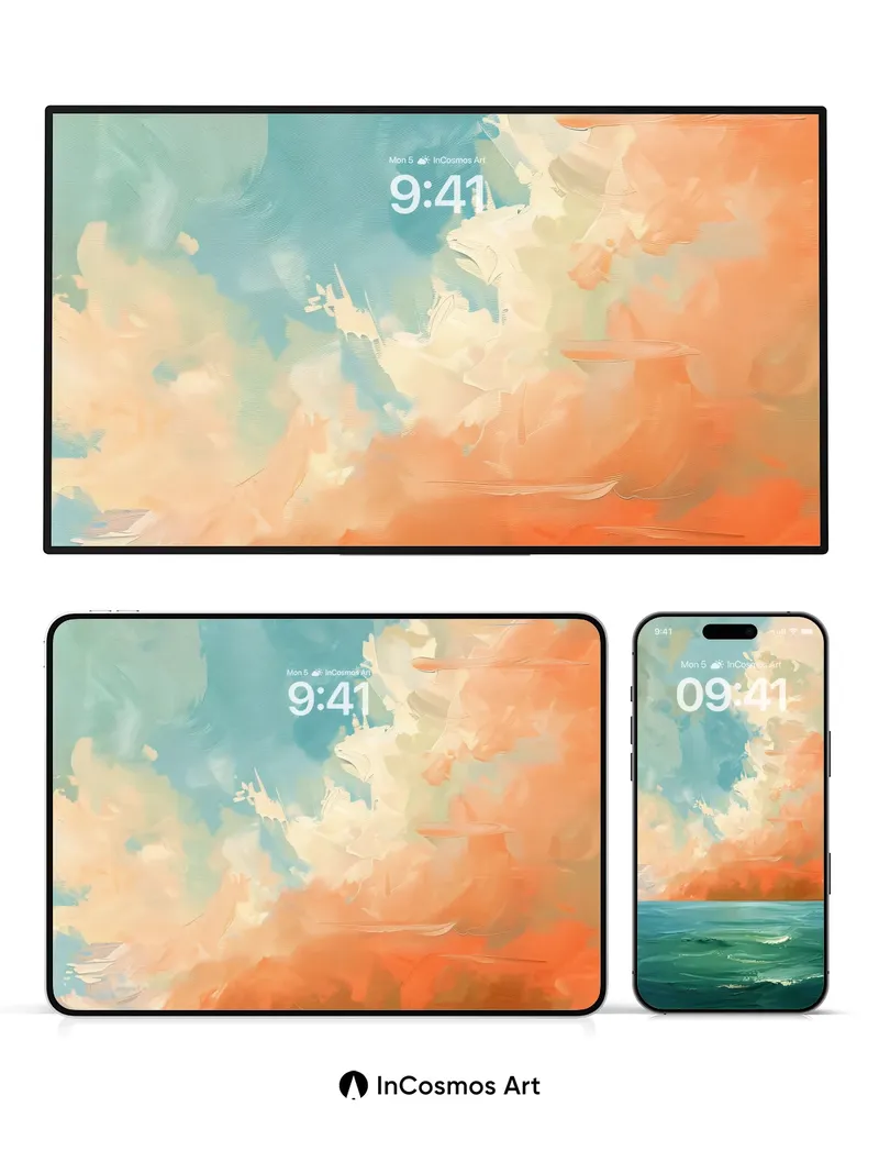 Crimson Horizon Wallpaper with Ocean Breath