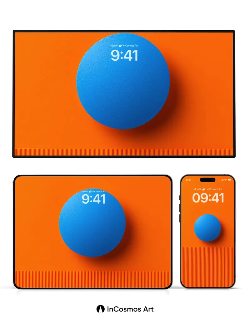 Calm Blue Sphere Wallpaper on Orange Canvas