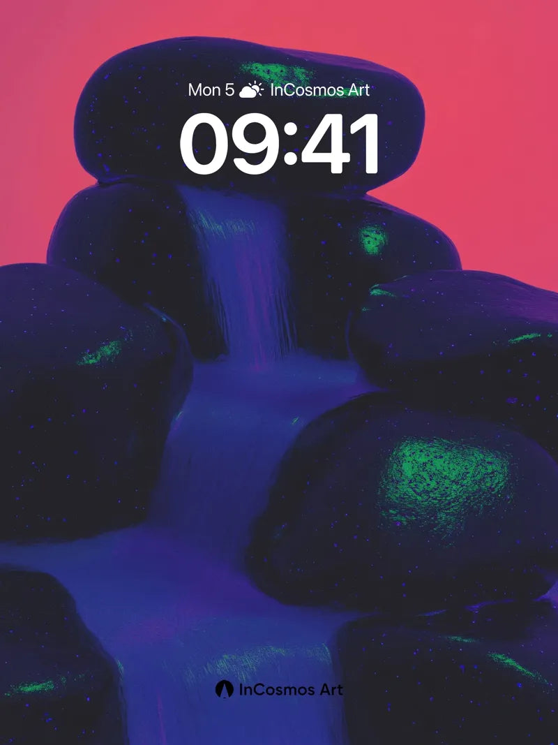 Neon Cascade Wallpaper with Bioluminescent Stones