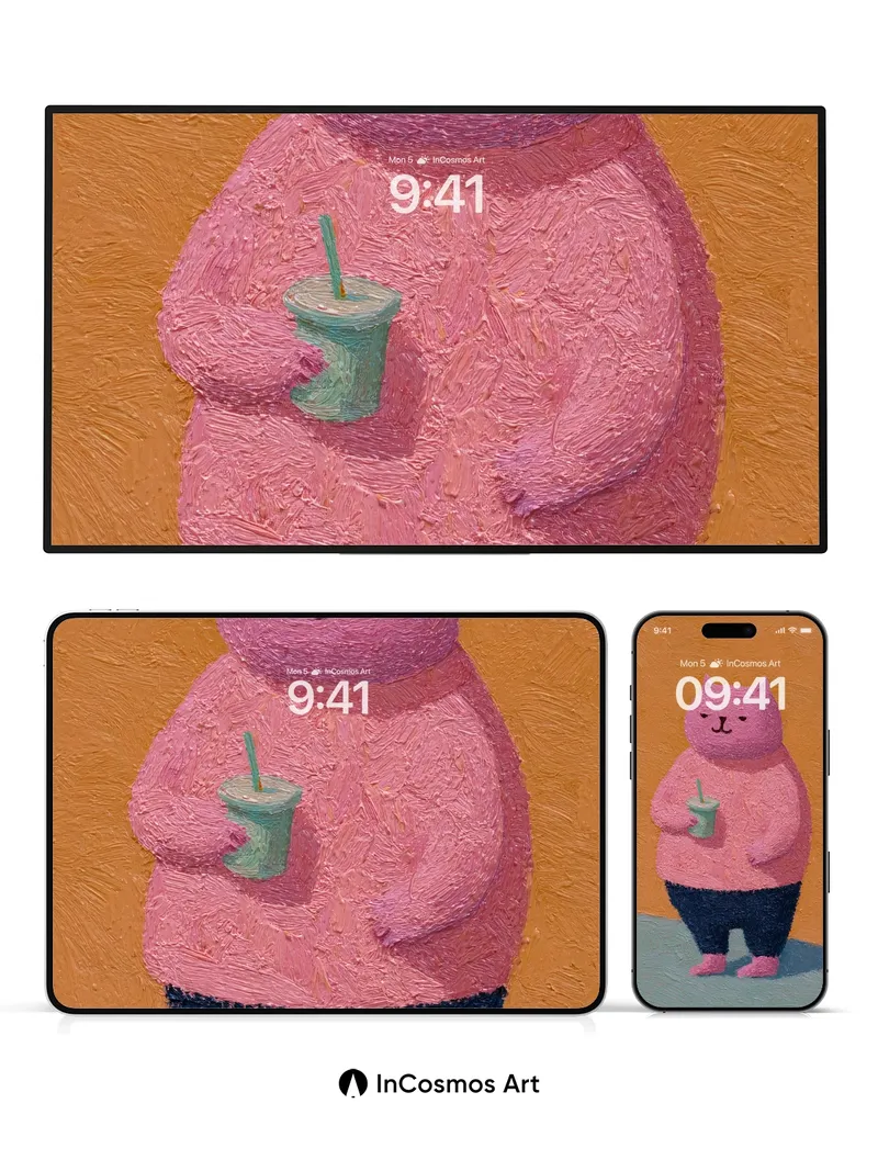 Chubby Pink Cat Wallpaper with Icy Drink