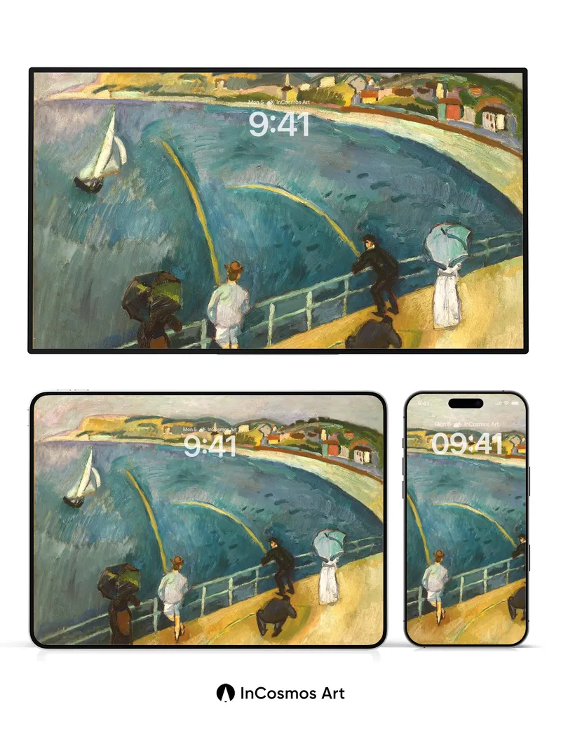 Whispering Sea Wallpaper with Coastal Figures