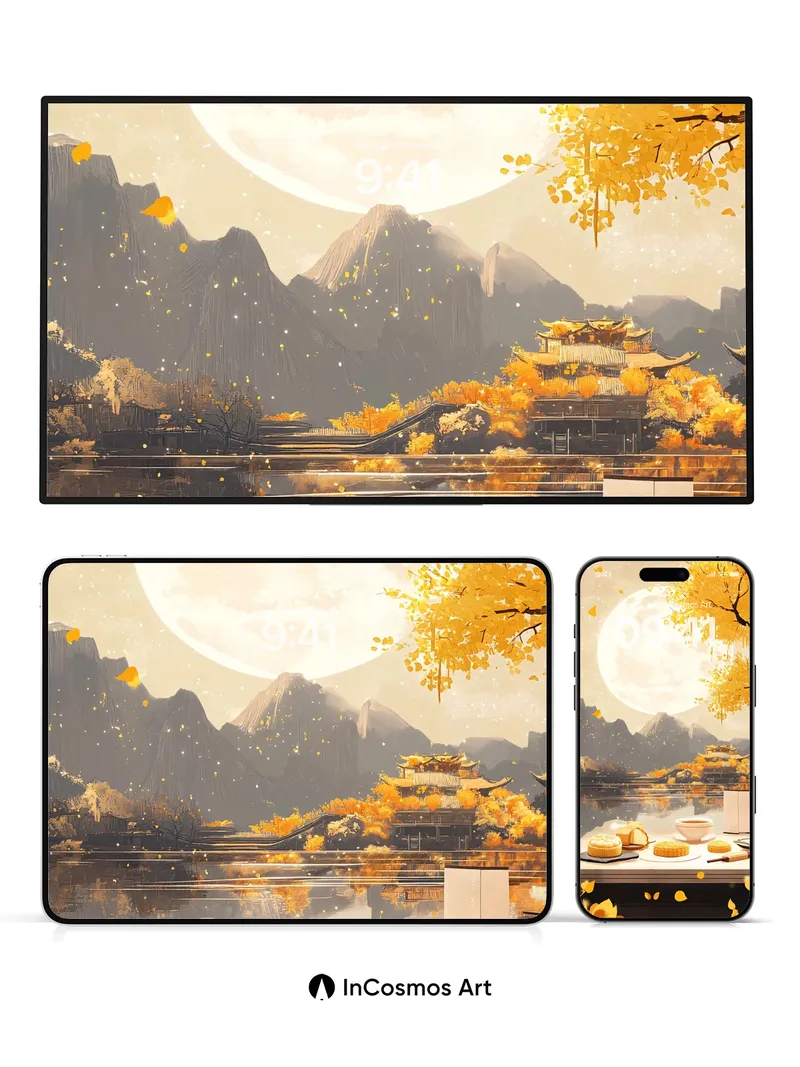 Golden Moonlight Wallpaper with Autumn Whispers