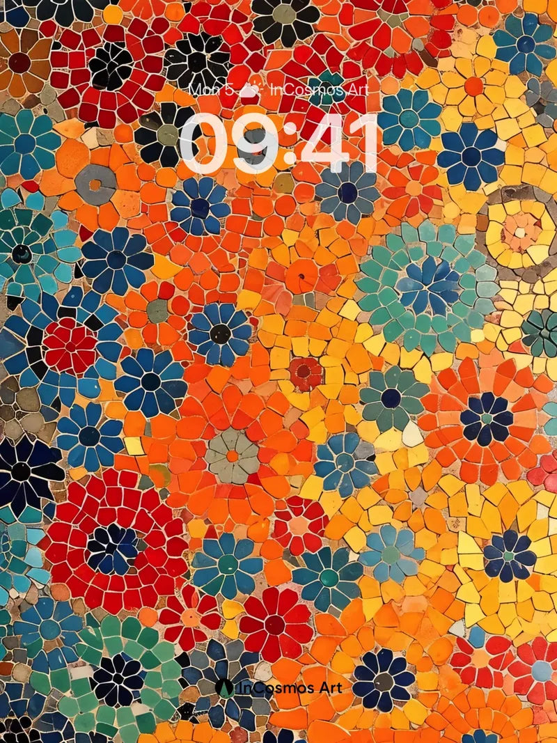 Sunlit Mosaic Wallpaper with Flowered Tiles wallpaper for iPhone, iPad & Mac