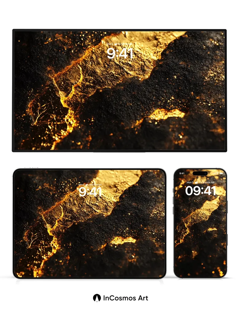 Luminous Vein Wallpaper with Golden Fractures