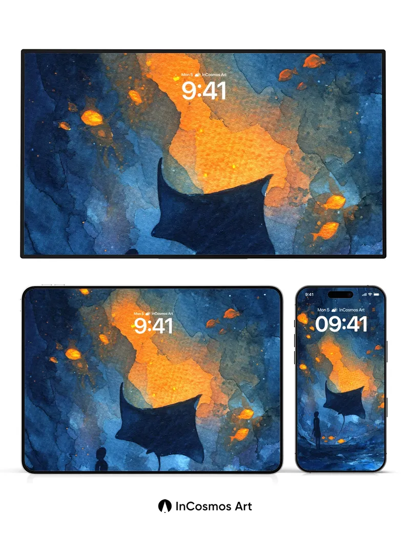 Luminous Depths Wallpaper with Shadowed Wings