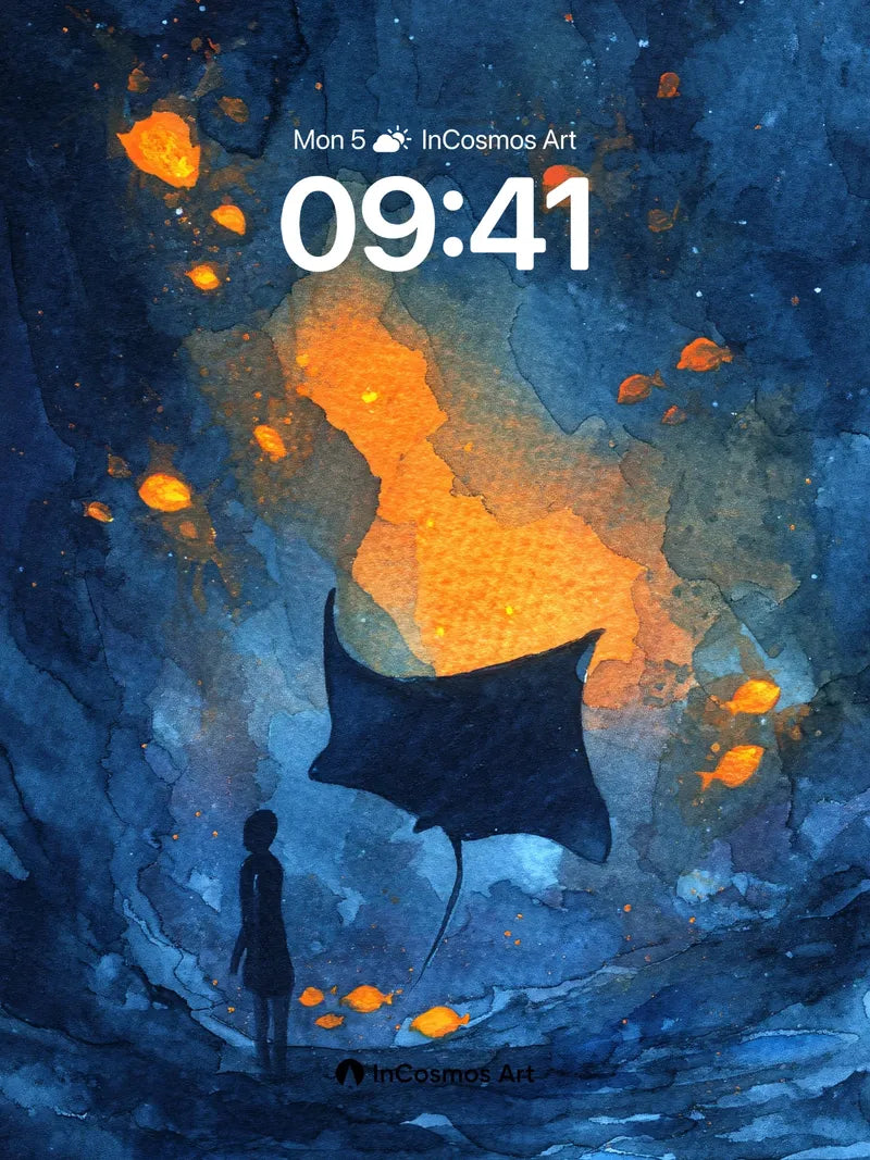 Luminous Depths Wallpaper with Shadowed Wings wallpaper for iPhone, iPad & Mac