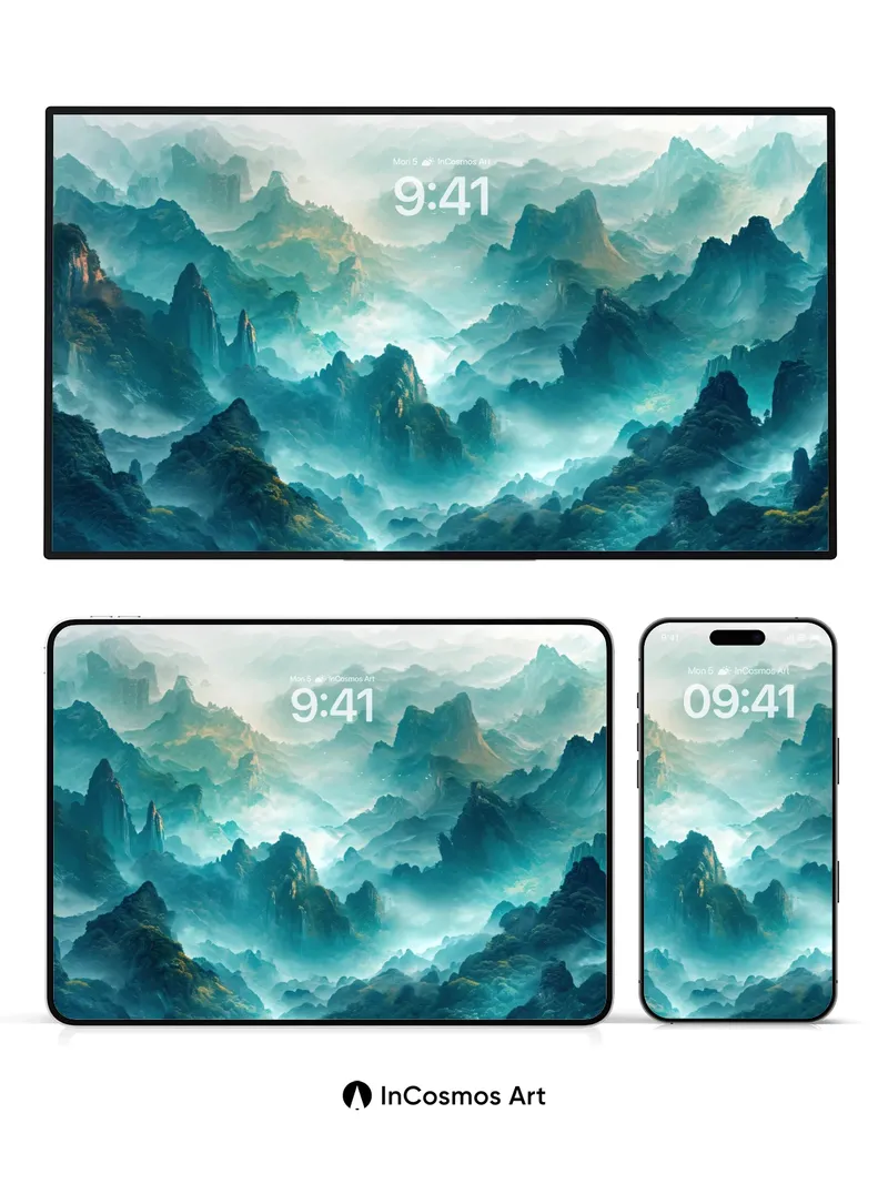 Ethereal Peaks Wallpaper with Floating Mist