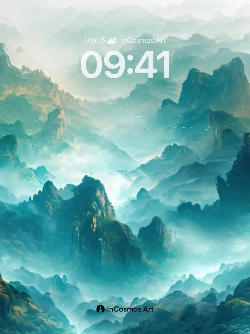 Ethereal Peaks Wallpaper with Floating Mist