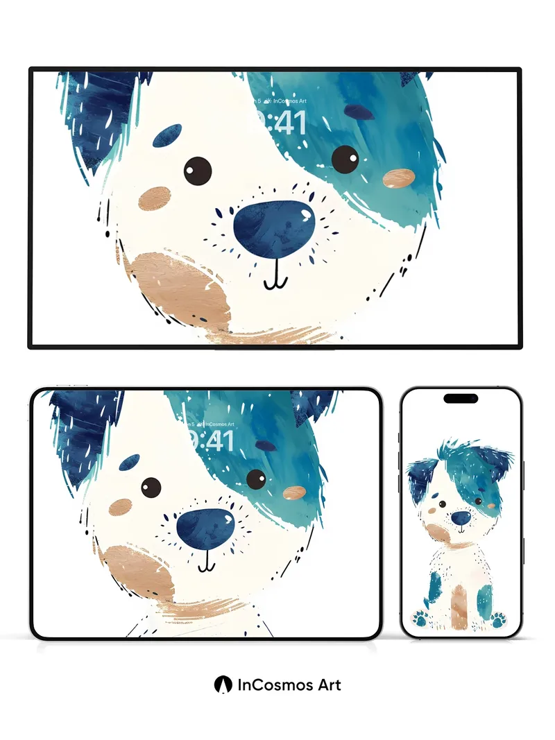 Whimsical Pup Wallpaper with Watercolor Flair