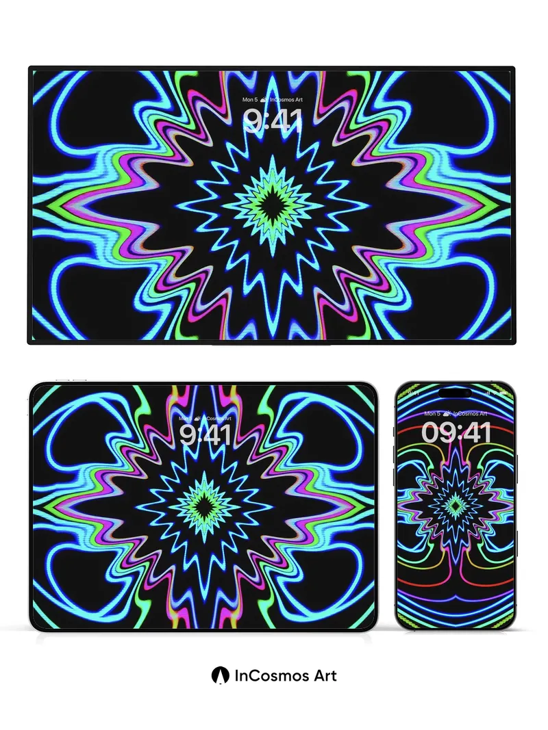 Neon Pulse Wallpaper with Cosmic Fractal Core