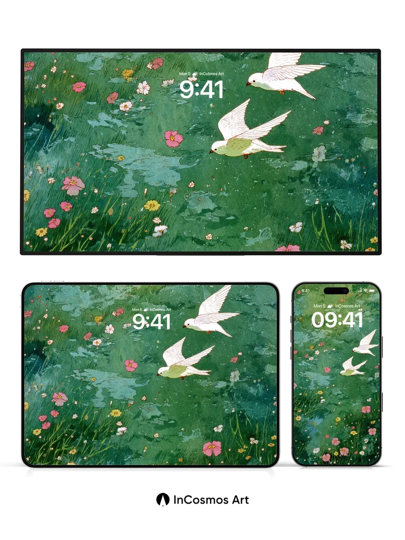 Whispering Wings Wallpaper with Floating Petals