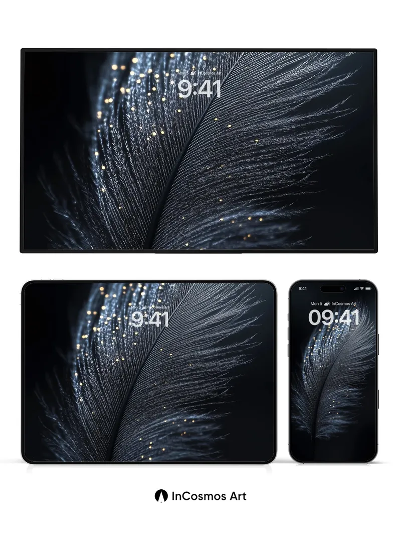 Luminous Feather Wallpaper with Golden Dust