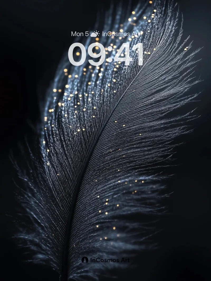 Luminous Feather Wallpaper with Golden Dust