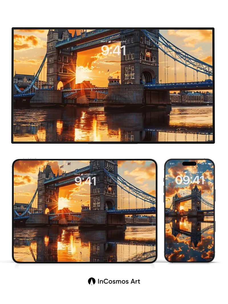 Golden Hour Reflection Wallpaper with Tower Bridge Mirror