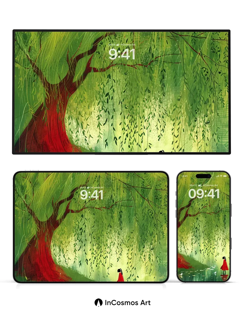 Whispering Willow Wallpaper with Crimson Roots