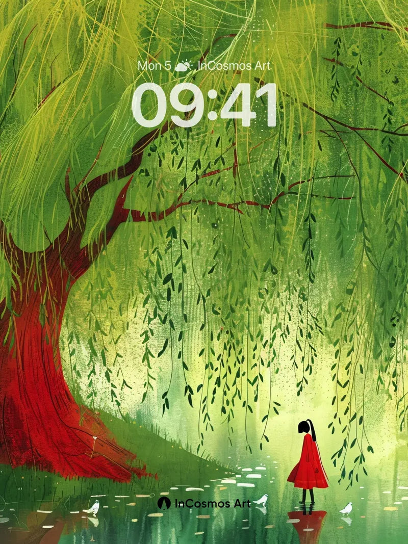 Whispering Willow Wallpaper with Crimson Roots