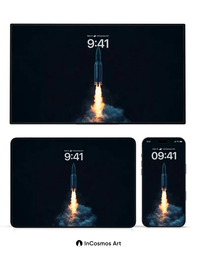 Cosmic Ascent Wallpaper with Fiery Trail