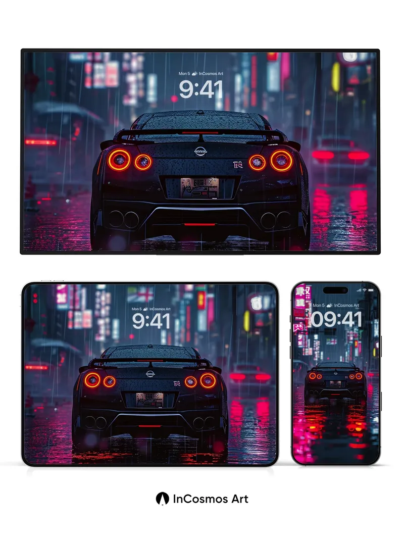 Neon Rainfall Wallpaper with Reflective Shadows