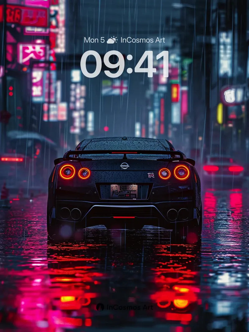 Neon Rainfall Wallpaper with Reflective Shadows