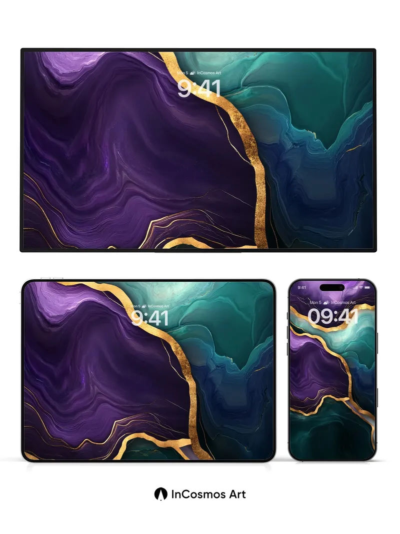 Lavender Abyss Wallpaper with Golden Veins