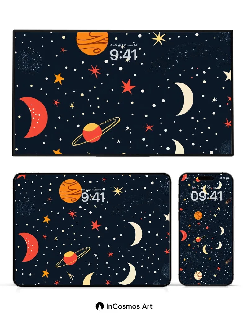Cosmic Whimsy Wallpaper with Playful Planets