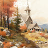 Autumn Church Riverside Watercolor Background
