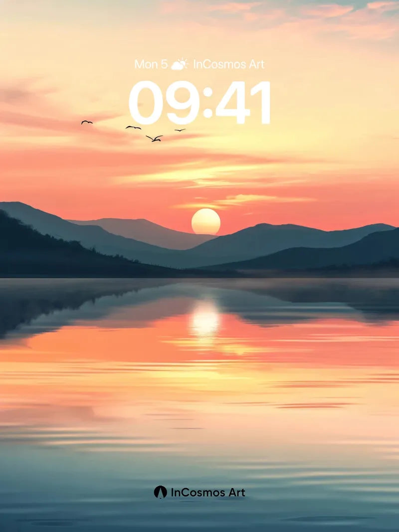 Serenity Sunset Wallpaper with Floating Light