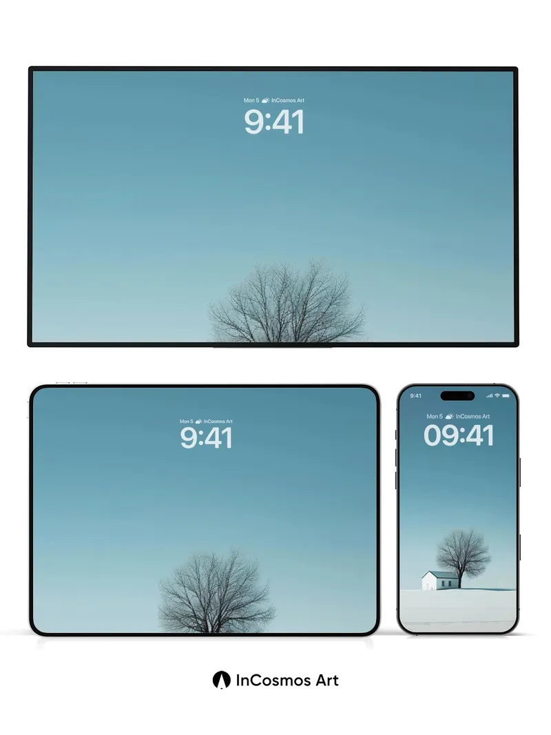 Serenity Snowdrift Wallpaper with Lone Tree