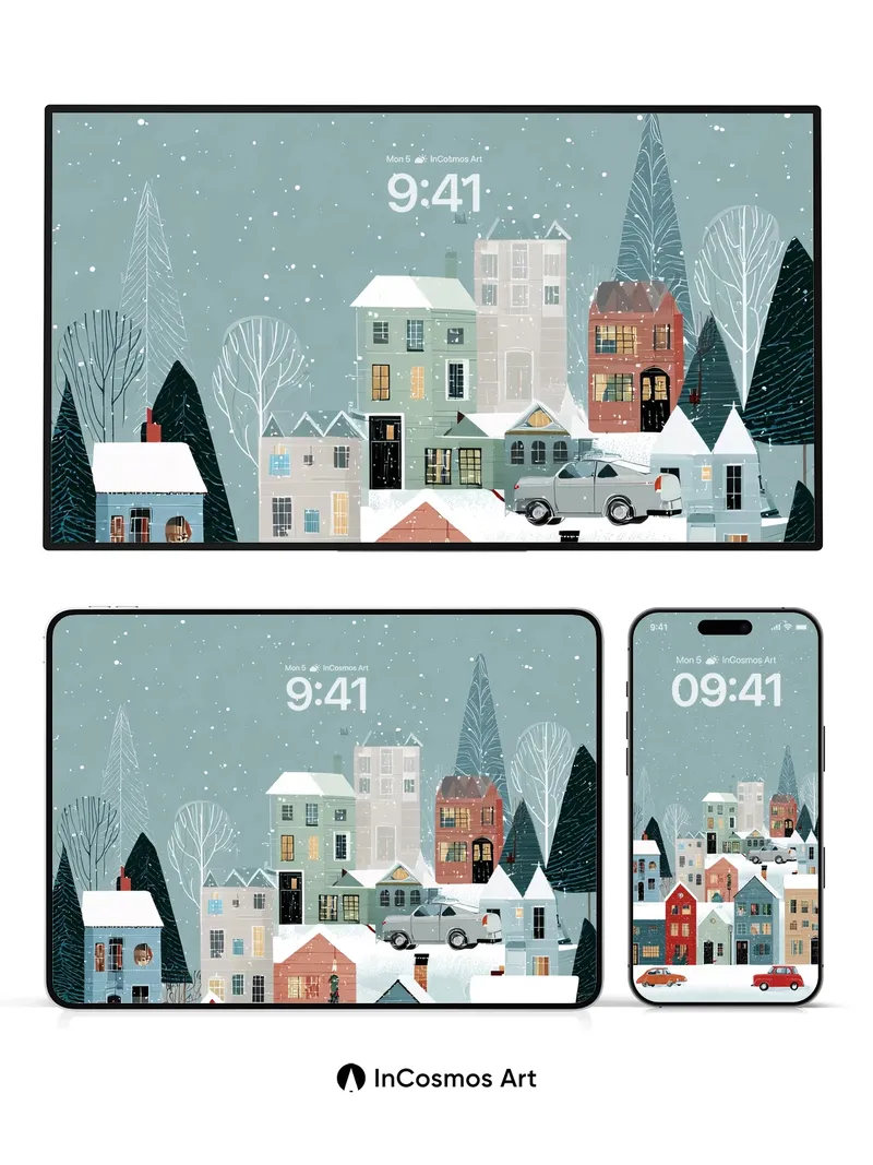 Snowfall Whispers Wallpaper with Cozy Windows