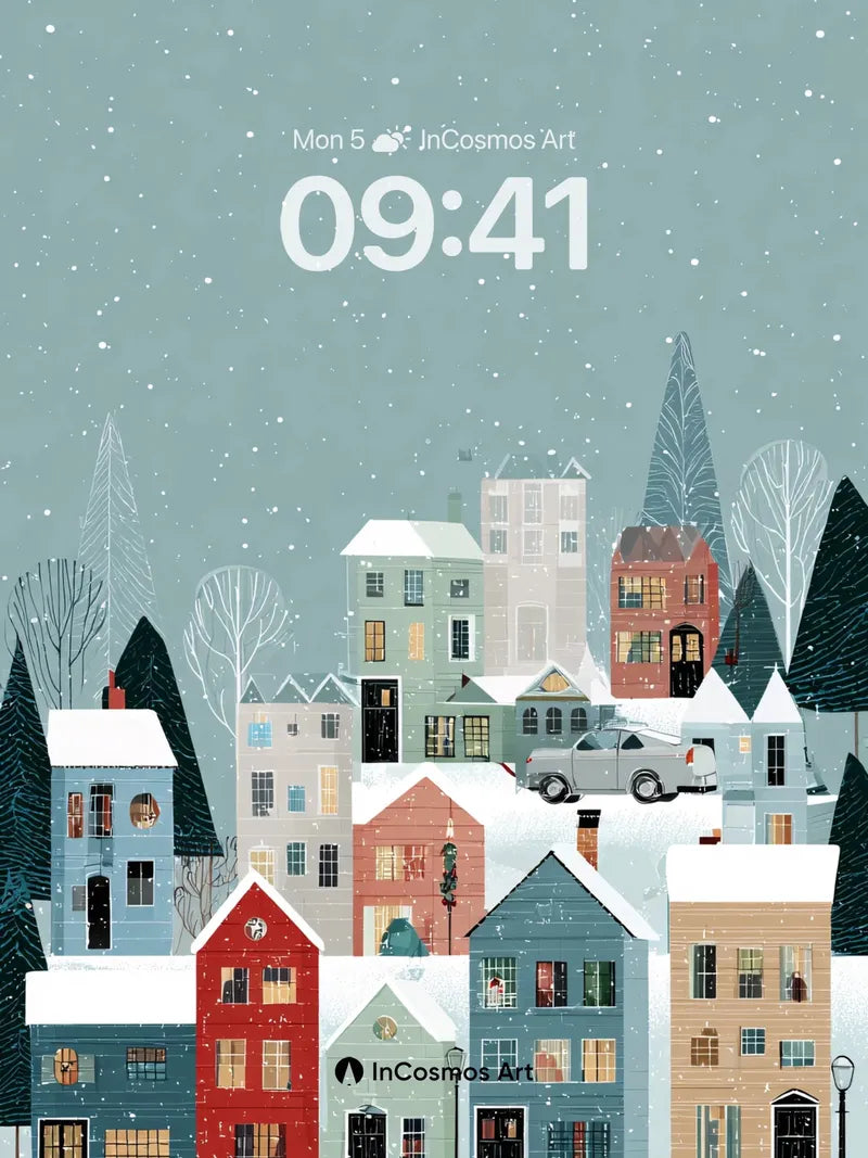 Snowfall Whispers Wallpaper with Cozy Windows