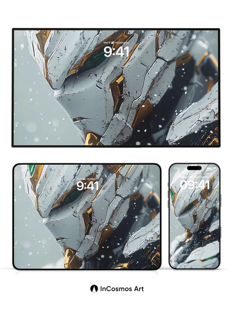 Frost-etched Sentinel Wallpaper with Golden Veins