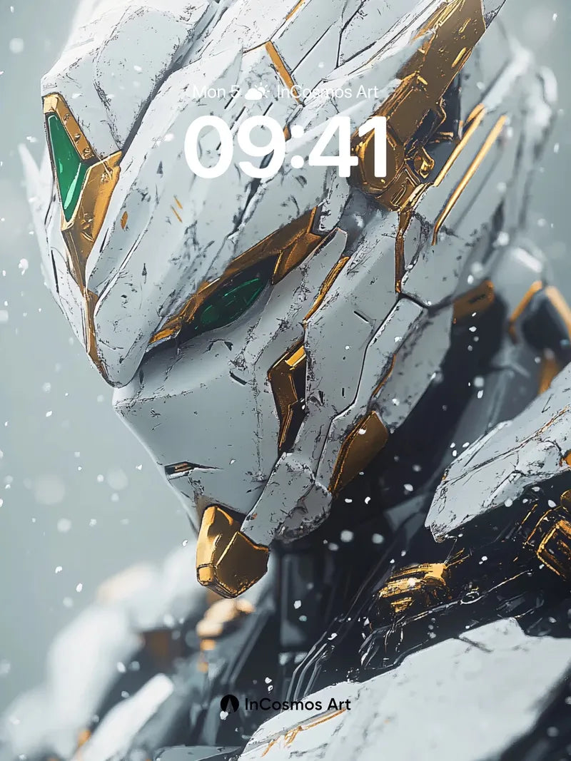 Frost-etched Sentinel Wallpaper with Golden Veins