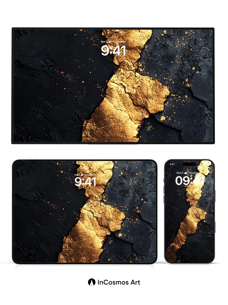 Golden Vein Wallpaper with Cracked Earth Texture