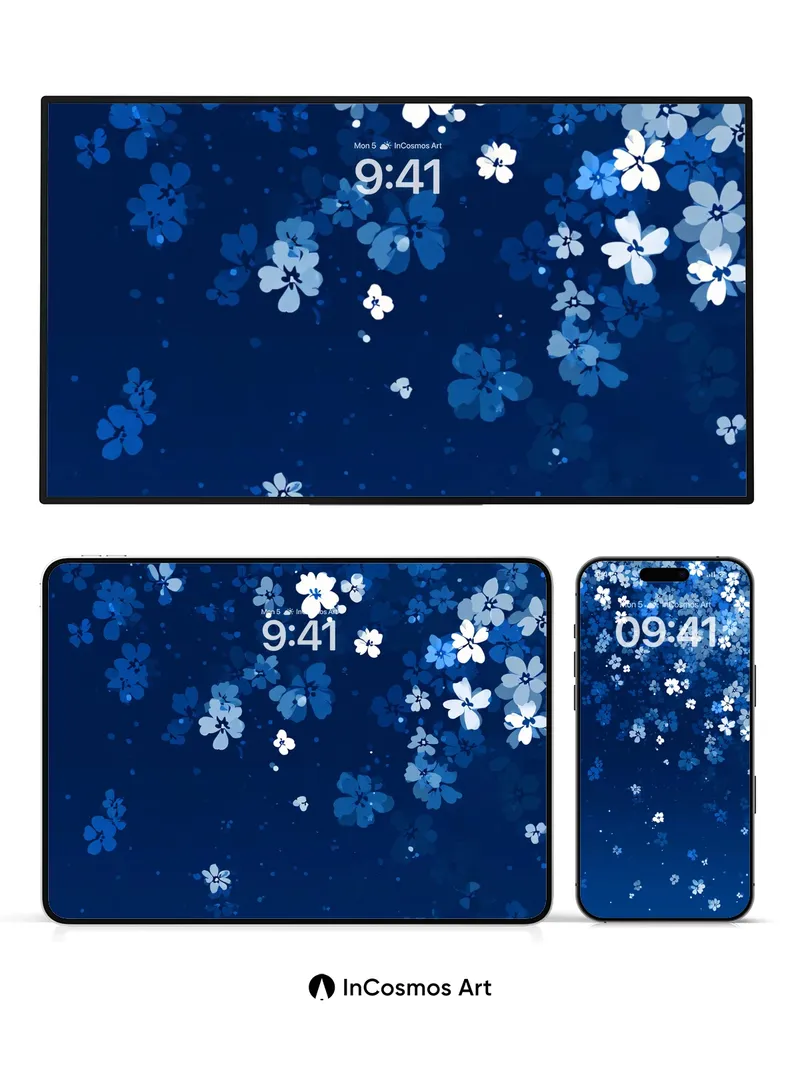 Midnight Bloom Wallpaper with Falling Petals