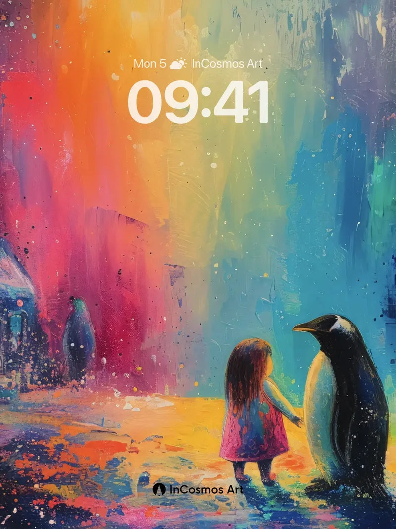 Rainbow Mirage Wallpaper with Penguin Companion