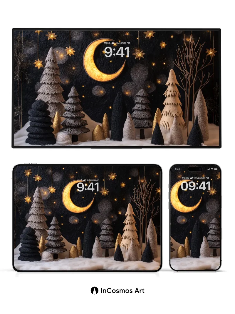 Moonlit Forest Wallpaper with Textured Trees