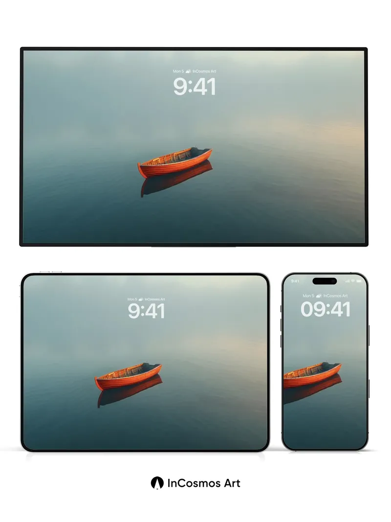 Serenity Drift Wallpaper with Mist-Embraced Boat